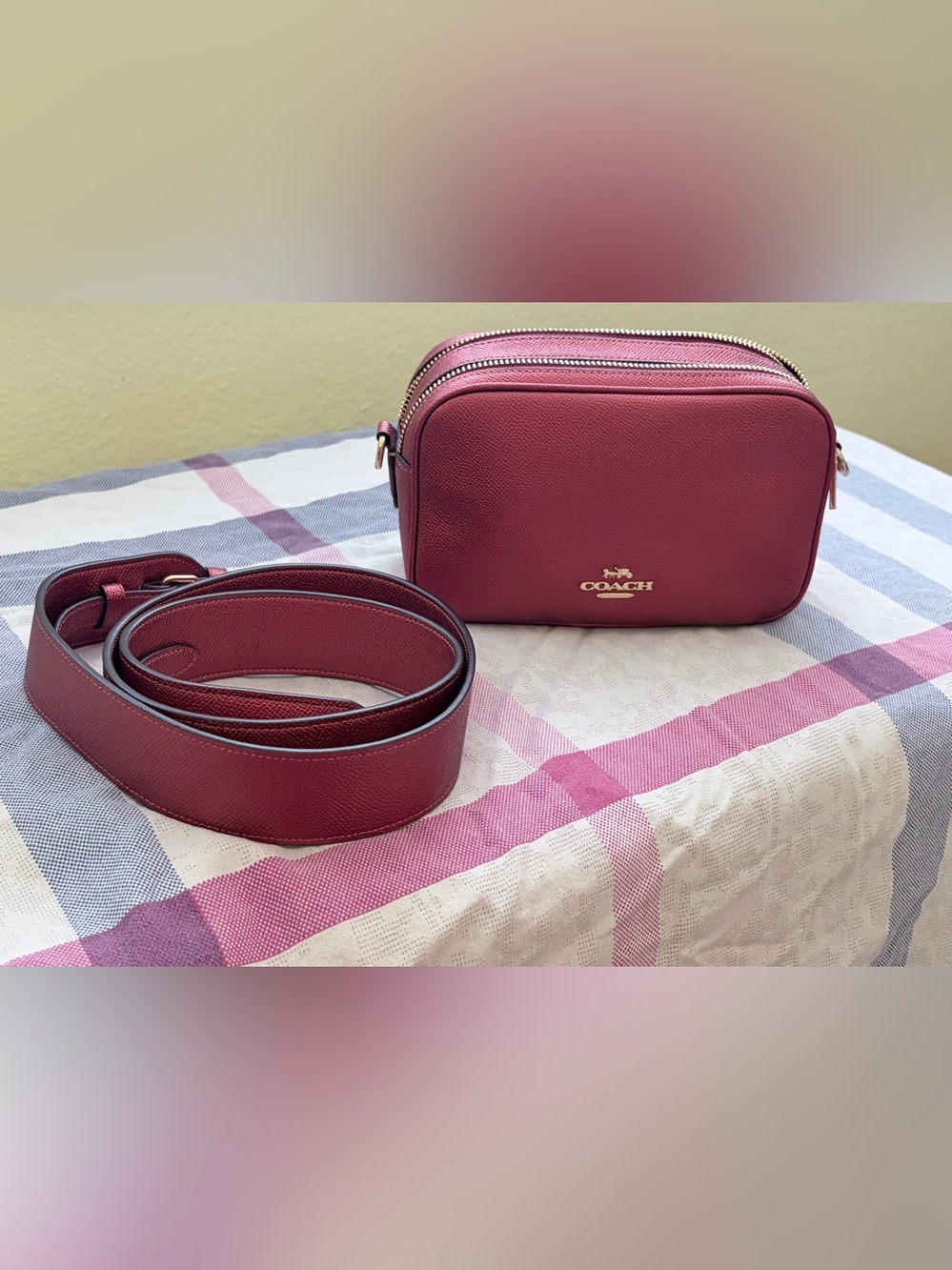Coach Double-Zip Pebbled Crossbody in orange